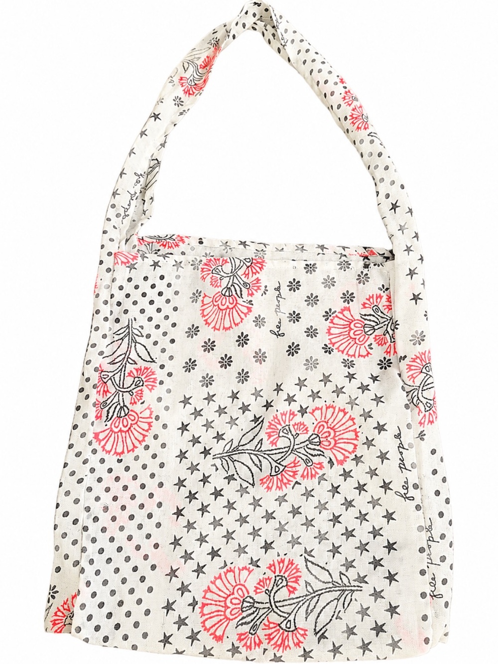 Free People Pink Floral Star Print Sheer Cloth Shoulder Tote Bag Like New